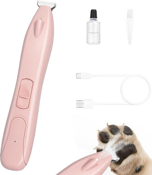 Cordless Dog Paw Trimmer - Low Noise LED Dog Clippers with Ceramic Blade, 2 Speed Rechargeable Small Pet Shaver for Grooming Dogs Cats Hair Around Paws, Eyes, Ears, Face, Rump, Pink