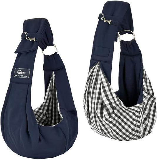 CUBY Dog and Cat Sling Carrier - Hands Free Reversible Pet Papoose Bag - Soft Pouch and Tote Design - Suitable for Puppy, Small Dogs Cats Outdoor (Blue, Adjust strap 1.0)