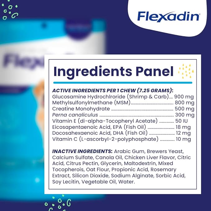 Vetoquinol Flexadin Hip and Joint Supplement with Glucosamine for Dogs, Joint Support Chew with Green-Lipped Mussel and MSM, 90-Count