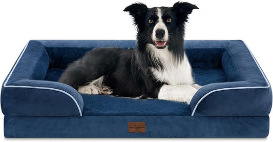 Large Dog Beds, Waterproof Dog Beds Orthopedic Foam, Large Dogs Sofa Comfy Pet Bed with Washable Removable Cover & Non-Slip Bottom(Large,Navy Blue)