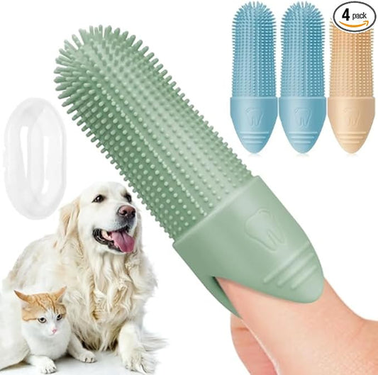 4-Pack Dog & Cat Finger Toothbrush - 360° Cleaning, Food-Grade Silicone, Fits All Fingers - Premium Dental Care for Pets