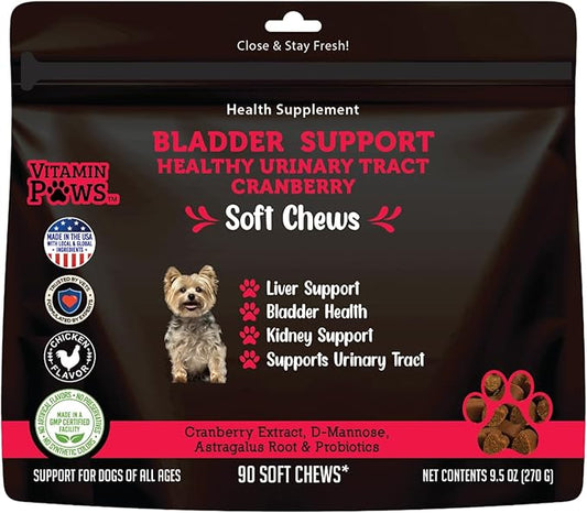 Cranberry Supplement for Dogs | Urinary Tract and UTI Support Chews | Incontinence and Bladder Control Nutritional Bites with D Mannose, Marshmallow Root, Probiotics, for Liver, Kidney