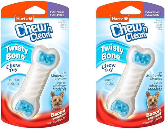 Hartz Chew ‘n Clean Twisty Bone Dog Chew Toy, Bacon Scented for Moderate Chewers, Extra Small (Pack of 2)