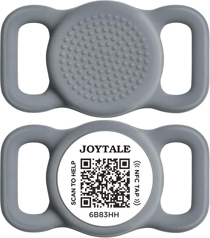 Joytale [ NO APP Required ] Silent Silicone QR Code Dog Tag, Slide On Dog Tags for 1 Inch Wide Collars or Vest, NFC Pet Online Profile, Scan QR to Send Location Alert Email, Gray, M