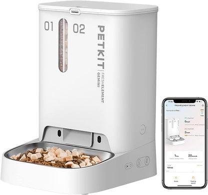 PETKIT Automatic Cat Feeder, 5L Automatic Cat Food Dispenser with Two Food Hoppers, Large Capacity Pet Dry Food Dispenser for Cat Dog, Automatic Dog Feeder with Wi-Fi, Detection Sensor/Portion Control
