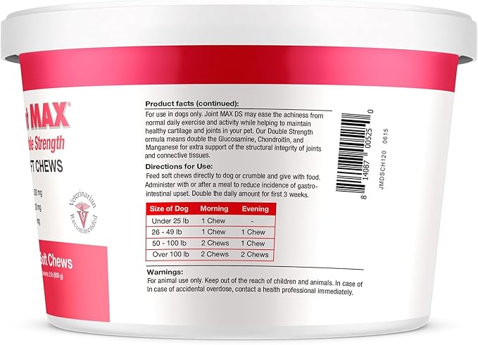 Double Strength Soft Chews for Dogs - Vitamins, Minerals, Antioxidants - Glucosamine, Chondroitin - Beef Flavor - Maximum Joint Health Supplement - 120 Chews