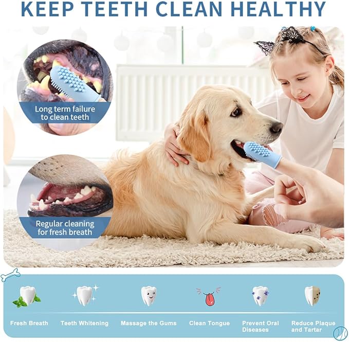 Dog Toothbrush, Cat ToothbrushTeeth Cleaning, The 2-Sided Design of The Dog Finger Toothbrush Conforms to ergonomicswith Comfortable Dog Tooth Brushing kit