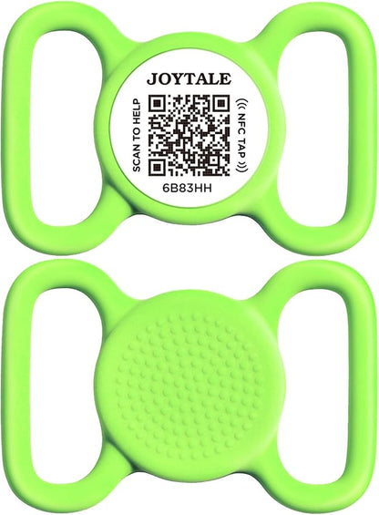 Joytale [ NO APP Required ] Silent Silicone QR Code Dog Tag, Slide On Dog Tags for 1.2-1.6Inch Wide Collars or Vest, NFC Pet Online Profile, Scan QR to Send Location Alert Email, Green, L