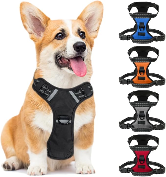 Gorilla Grip Comfortable Durable Dog Harness with Handle, Pet Leash Clips on Chest or Back for Walking, Padded Mesh Pets Vest, Adjustable Reflective Straps, Puppy Training, Black