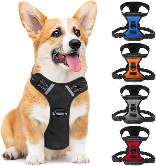 Gorilla Grip Comfortable Durable Dog Harness with Handle, Pet Leash Clips on Chest or Back for Walking, Padded Mesh Pets Vest, Adjustable Reflective Straps, Puppy Training, Black