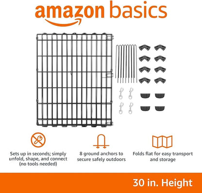 Amazon Basics Foldable Octagonal Metal Exercise Pet Play Pen for Dogs, Fence Pen, No Door, Small, 60 x 60 x 30 Inches, black