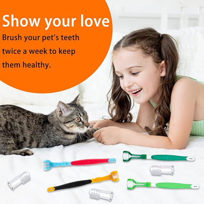 Dog Toothbrush Finger Set, Canine Toothbrush Kit for Dental Care with 3 Silicone Finger Brush - 3 Sided Pet Tooth Brush for Dogs and Cats Teeth Cleaning