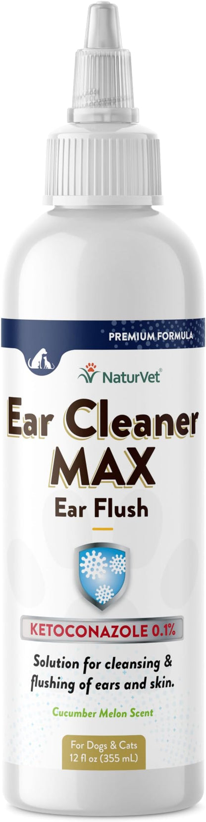 NaturVet Ear Cleaner MAX Ear Flush for Dogs & Cats 12 oz