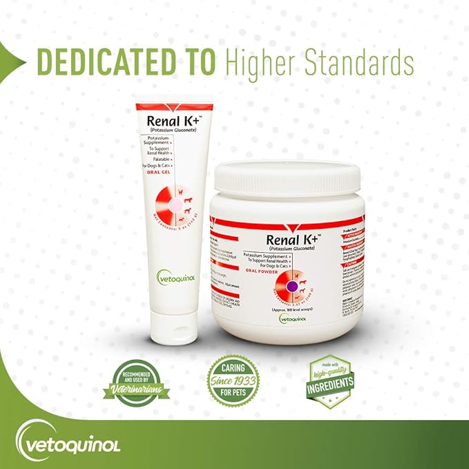 Vetoquinol Renal K+ (Potassium Gluconate) Potassium Supplement Gel for Dogs and Cats, 5oz