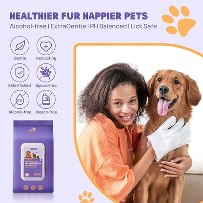 HICC PET Cleaning & Deodorizing Bathing Wipes for Dogs and Cats, Nourish Fur Coconut Oil Grooming Wipes for Dog/Cat, Pet Bathing Gloves Wipes for Daily Care and Traveling, Hypoallergenic