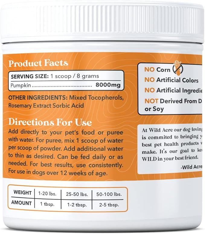 Pumpkin Powder for Dogs - No More Diarrhea or Scoots! - Digestive Puree Treat or Food Topper - Fiber Supplement for Dogs with Prebiotics Pumpkin for Dogs, 8oz
