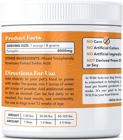 Pumpkin Powder for Dogs - No More Diarrhea or Scoots! - Digestive Puree Treat or Food Topper - Fiber Supplement for Dogs with Prebiotics Pumpkin for Dogs, 8oz