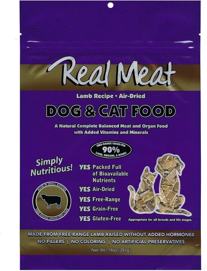 Real Meat Air Dried Cat Food & Dog Food w/ Real Lamb - 1.75lbs of USA-Crafted Grain-Free Dry Dog & Cat Food Sourced from Hormone-Free, Free-Range, Grass-Fed Lamb - All Natural, High Protein Pet Food