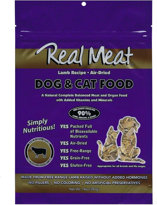 Real Meat Air Dried Cat Food & Dog Food w/ Real Lamb - 1.75lbs of USA-Crafted Grain-Free Dry Dog & Cat Food Sourced from Hormone-Free, Free-Range, Grass-Fed Lamb - All Natural, High Protein Pet Food