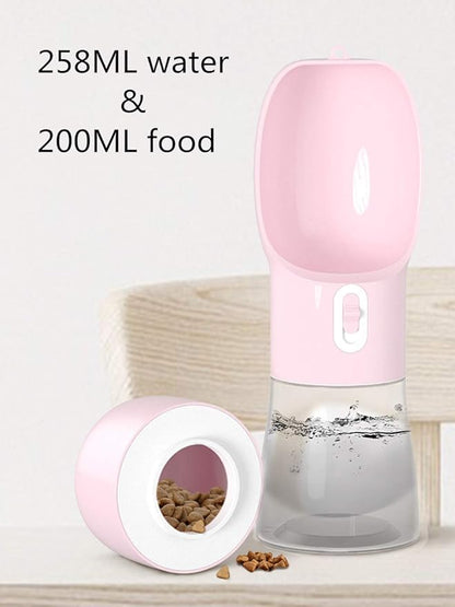 Outdoor Dog Water Bottle Dispenser - Leak Proof Water Bottle for dogs On The Go with Food Container Multifunctional Travel Dog Water Bottle（Pink）