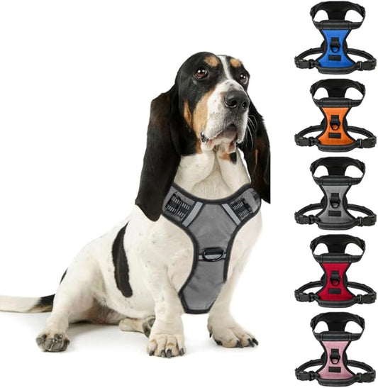 Gorilla Grip No Pull Comfortable Durable Dog Harness with Handle, Pet Leash Clips on Chest or Back for Walking, Padded Mesh Pets Vest, Adjustable Reflective Straps, Puppy Training, Gray
