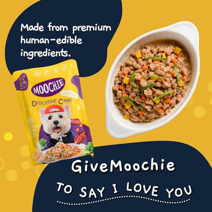 MOOCHIE Grain Free Wet Dog Food for Small Dogs - Digestive Care - Made with Real Chicken, Beef and Vegetables - No Added Preservatives or Artificial Flavoring - 12 x 3 oz Pouch