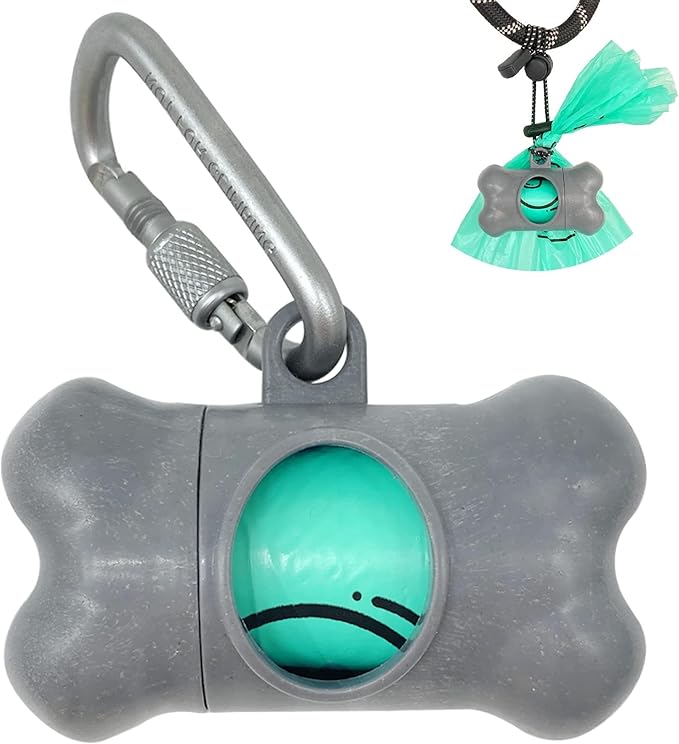 Dog Poop Pickup Bags Holder Dispenser with Standard-Sized Leak-Proof Scented Doggy Waste Bags and Carabiner with Safety Lock&Fastener Never Loose on Leash Lead Again (1 Holder 15 Bags, Grey)