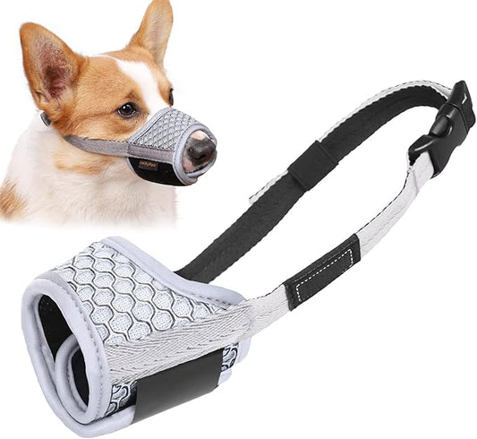 Dog Muzzle Anti Biting Barking and Chewing with Comfortable Mesh Soft Fabric and Adjustable Strap, Suitable for Small, Medium and Large Dogs(Gray(3D Mesh),S)