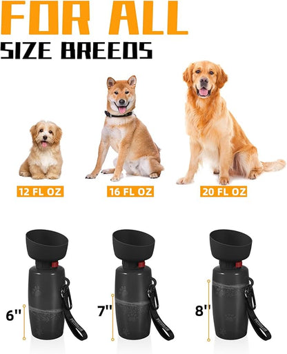 Dog Water Bottle with Bowl, 28 oz Portable Dog Water Dispenser, Pet Water Bottle for Small & Medium Dog, Travel Dog Water Bowl, Flippable Cup, Food Grade Material, Leak Proof, Black