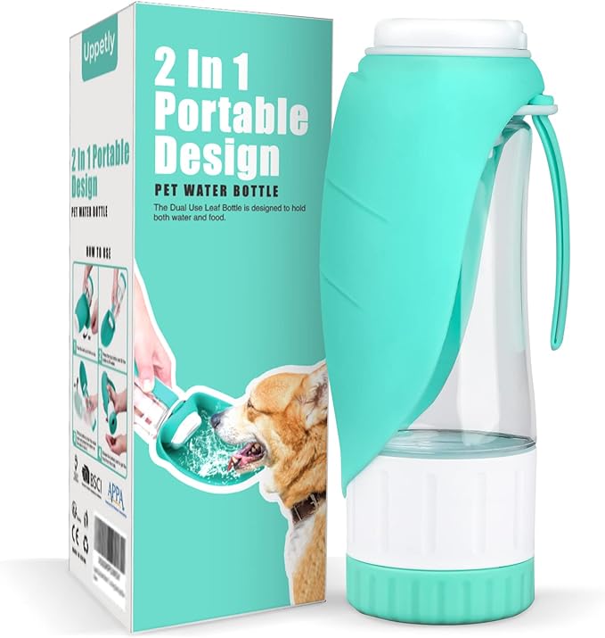 Dog Water Bottle, Portable Pet Water Bottle with Food Container and Drinking Feeder, Leak Proof, BPA-Free, Foldable Puppy Water cup Dispenser for Outdoor Walking, Travel, Hiking 12OZ