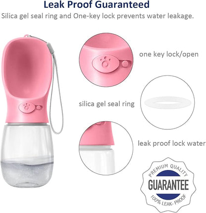 WePet Portable Dog Water Bottle with Food Container, 12 OZ + 6 OZ, Leak Proof Puppy Water Dispenser with Drinking Feeder for Pets Outdoor Walking, Hiking, Travel, Food Grade Plastic
