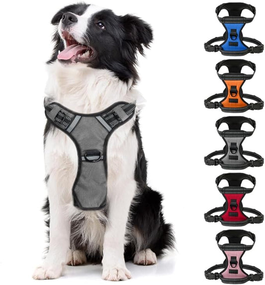 Gorilla Grip No Pull Comfortable Durable Dog Harness with Handle, Pet Leash Clips on Chest or Back for Walking, Padded Mesh Pets Vest, Adjustable Reflective Straps, Puppy Training, Gray