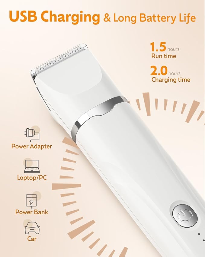 Dogs Hair Clippers Grooming Kit with Nail Grinder, 4 in 1 Cordless Electric Trimmer for Dogs Cat Low Noise USB Rechargeable, Pet Clippers Grooming Paws, Eyes, Ears, Face,Nail, Matted Hair