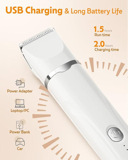 Dogs Hair Clippers Grooming Kit with Nail Grinder, 4 in 1 Cordless Electric Trimmer for Dogs Cat Low Noise USB Rechargeable, Pet Clippers Grooming Paws, Eyes, Ears, Face,Nail, Matted Hair