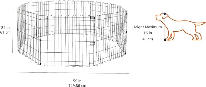 Amazon Basics Foldable Octagonal Metal Exercise Pet Play Pen for Dogs, Fence Pen, No Door, Extra Small, 60 x 60 x 24 Inches, black