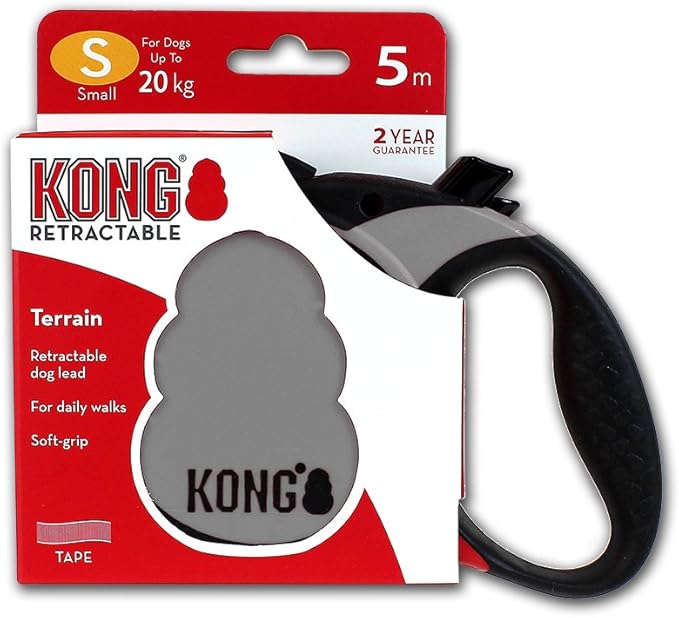 Alcott Kong Terrain Retractable Dog Leash, Small, Grey, 16' Long