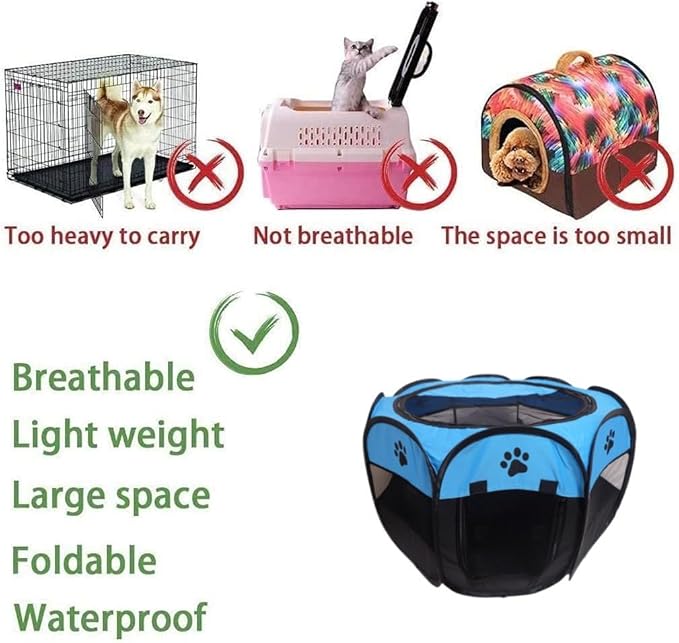 Portable Pet Playpen,Foldable Dog Playpen for Dogs and Cats,Rabbits,Pet Exercise Pet Tents Indoor Outdoor Use (S(28.7" x 28.7" x 16"), Blue)