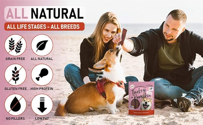 Premium Turkey & Pumpkin 5 oz. Dog Jerky Treats | 100% Human Grade | USA Made | High Protein | Grain Free | Limited Ingredients | No Filler | BHA-BHT Free | Soft-Tender