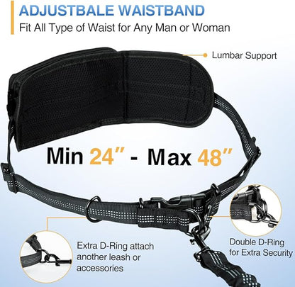 Kytely Hands Free Dog Leash with Zipper Pouch, Wide Padded Waist Dog Running Leash, Dual Padded Handles, Retractable Bungee for Walking Jogging Training Hiking