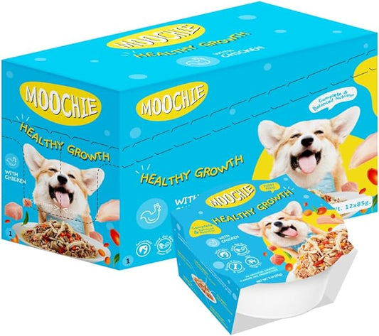 MOOCHIE Healthy Growth Wet Puppy Food - Soft Dog Food - Made with Real Chicken, Beef, Vegetables and Rice - No Added Preservatives or Artifical Flavors - 12 x 3 oz Cup