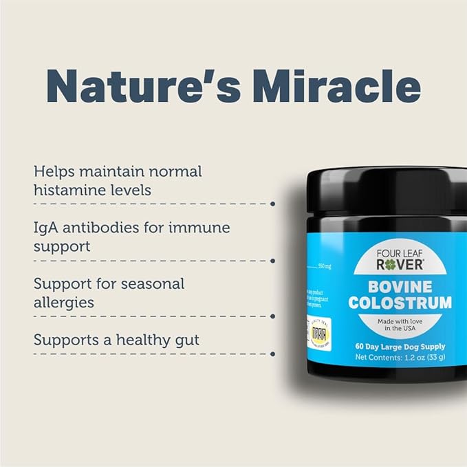 Bovine Colostrum from New Zealand Grass-Fed Cows - Dog Itch Relief and Immune Support (60-Day Supply)