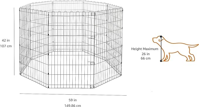 Amazon Basics Foldable Octagonal Metal Exercise Pet Play Pen for Dogs, Fence Pen, No Door, Large, 60 x 60 x 42 Inches, Black