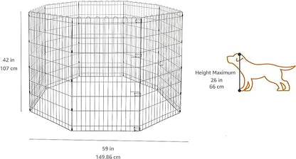 Amazon Basics Foldable Octagonal Metal Exercise Pet Play Pen for Dogs, Fence Pen, No Door, Large, 60 x 60 x 42 Inches, Black