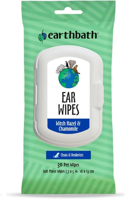 earthbath, Dog Ear Wipes - Gentle Dog Ear Cleaner, Best Pet Wipes for Dogs & Cats, Made in USA, Cruelty-Free Dog Wipes, Keep Your Pet's Ears Naturally Clear & Infection Free - 25 Count (1 Pack)