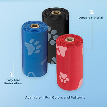 Best Pet Supplies Dog Poop Bags (360 Bags) for Waste Refuse Cleanup, Doggy Roll Replacements for Outdoor Puppy Walking and Travel, Leak Proof and Tear Resistant, Thick Plastic - Assorted Colors