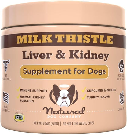 Natural Dog Company Stinky Liver & Kidney Supplement Chews - Dog Liver Support for Optimal Health - Turkey Flavored Treats - Promotes Digestion and Immune Health – Milk Thistle for Dogs (90 Chews)