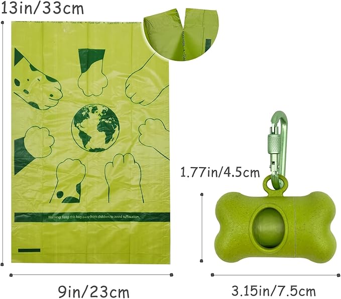 Bag Dispenser Dog Poop Bags Holder Dog Waste Bags Dispenser with Leak-Proof Green Poop Bags for Leash On The Go for Walking Dogs Outdoor(1 Holder 15 Bags，Grass Green)