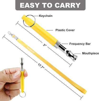 Pet Training Clicker, Whistle -Training Behaviour Aids Accessories for Puppies with Lanyard - Barking Control Device - Long Range Adjustable Frequency - Pack of 3 - Yellow (Yellow)