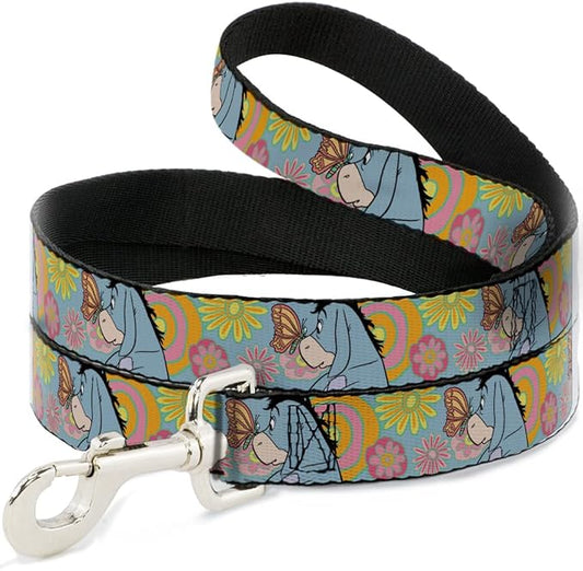 Disney Pet Leash, Dog Leash, Winnie The Pooh Eeyore Butterfly Pose Floral Collage Blue, 6 Feet Long 1.5 Inch Wide