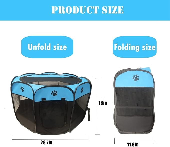 Portable Pet Playpen for Small Cat Dog Puppy Rabbit,Cat Kitten Playpen Indoor Outdoor with Carrying Case,Waterproof Bottom and Removable Zipper Top (S(28.7" x 28.7" x 16"), Blue)